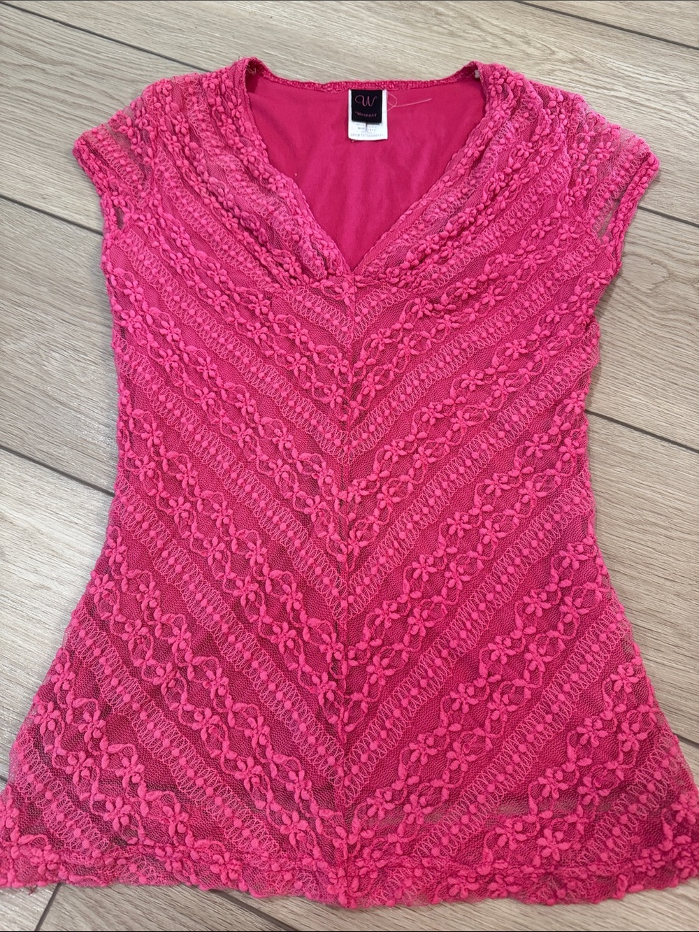Vintage Y2K Wrapper Pink Lace V-neck Babydoll Top Blouse Size S Fairycore